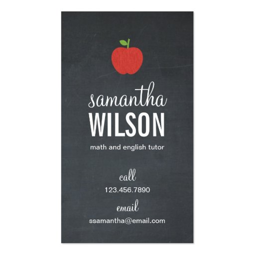 Chalkboard Apple Teacher Business Card (front side)