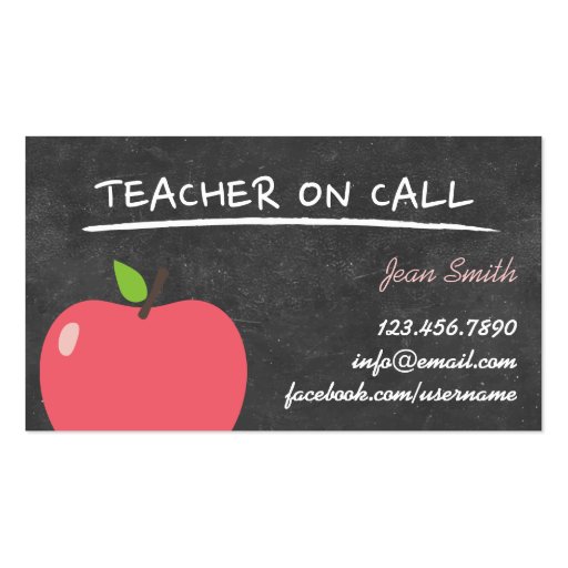 Chalkboard & Apple Teacher on Call Business Cards (front side)