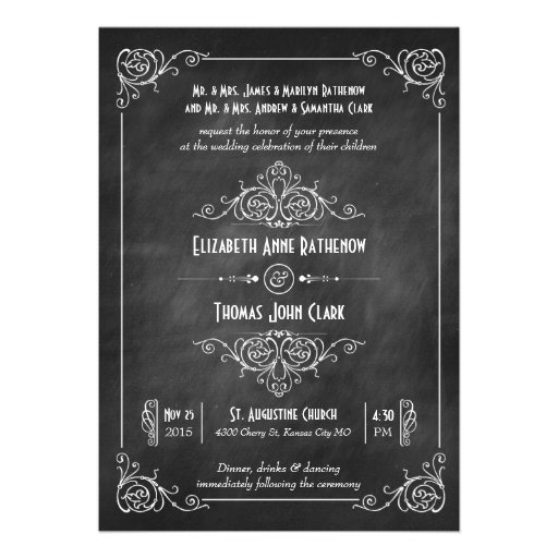 Chalkboard Art Deco Wedding Invitations (front side)
