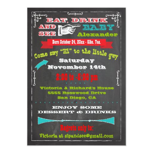 Chalkboard Baby Announcement Sip and See Invites