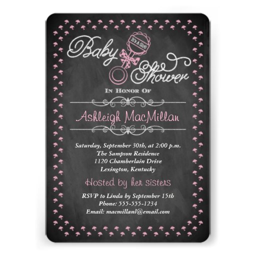 Chalkboard Baby Shower Invite - Pink
