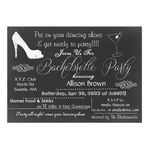 Chalkboard Bachelorette Party Invitations