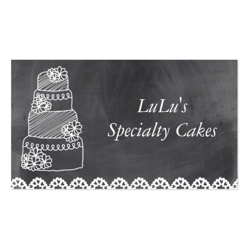 Chalkboard Bakery Business Card with Cake (front side)