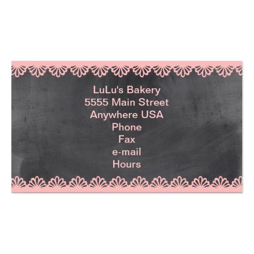 Chalkboard Bakery Business Card with Pink Cake (back side)
