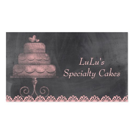 Chalkboard Bakery Business Card with Pink Cake (front side)
