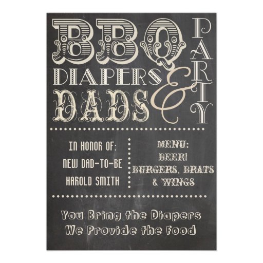 Chalkboard BBQ Diapers and Dads Baby Shower Personalized Announcement
