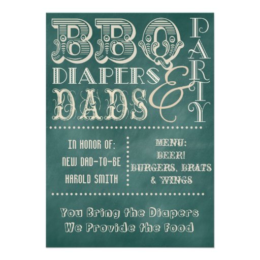 Chalkboard BBQ Diapers and Dads Baby Shower Custom Invite