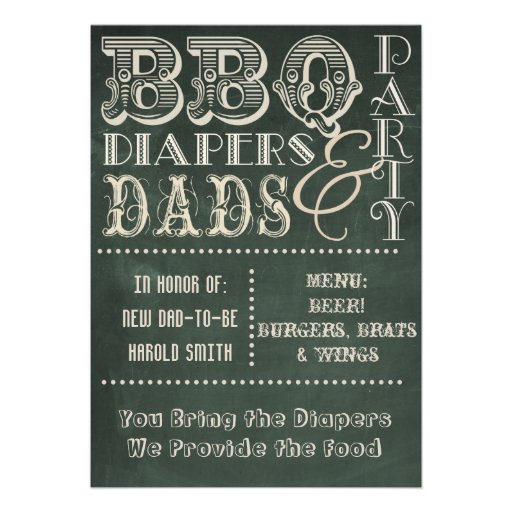 Chalkboard BBQ Diapers and Dads Baby Shower Personalized Announcements