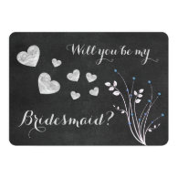 Chalkboard Beaded Floral Will You Be My Bridesmaid 5x7 Paper Invitation Card