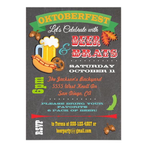 Chalkboard Beer, Brats Octoberfest Party Invites (front side)
