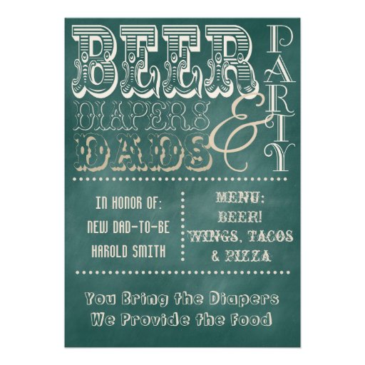 Chalkboard Beer Diapers and Dads Baby Shower Personalized Invitation