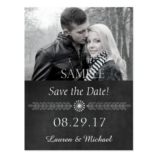 Chalkboard Black and White Save the Date Postcard Zazzle