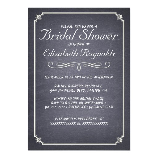 Chalkboard Black Bridal Shower Invitations