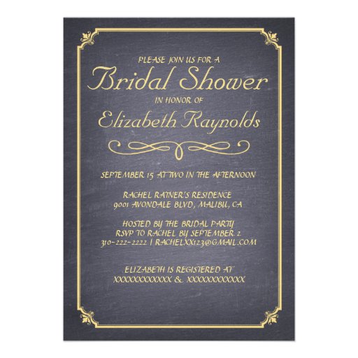 Chalkboard Black & Gold Bridal Shower Invitations