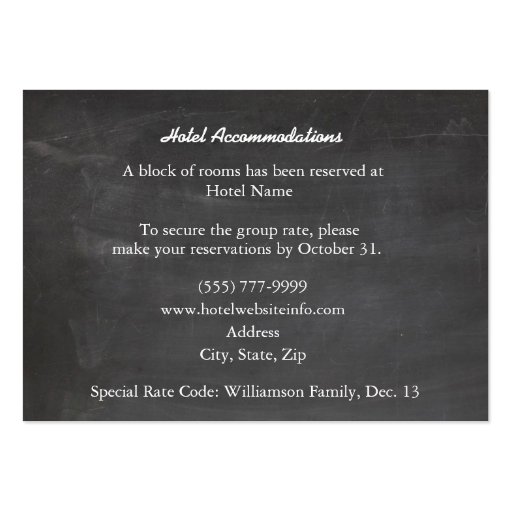 Chalkboard Black Wood Hotel Enclosure Cards Business Card (front side)