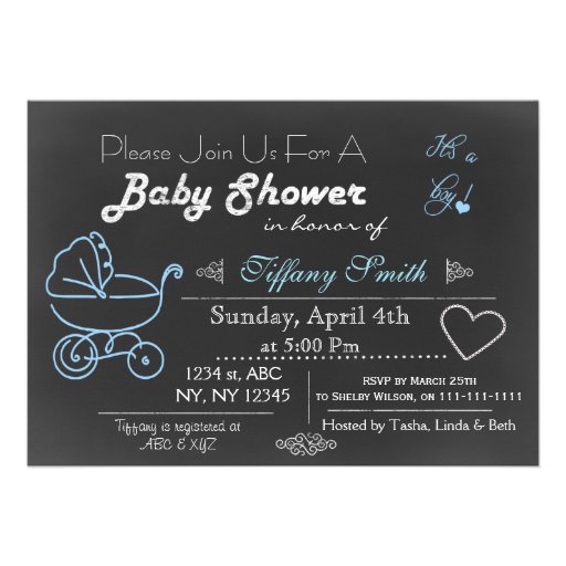 Chalkboard blue Baby shower Invitation