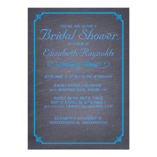 Chalkboard Blue Bridal Shower Invitations