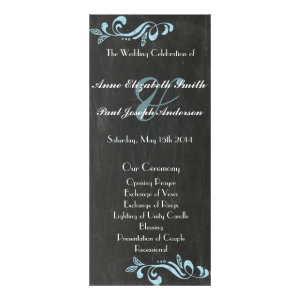 Chalkboard blue damask wedding programs personalized rack card