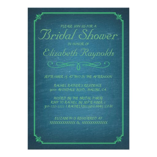 Chalkboard Blue & Green Bridal Shower Invitations