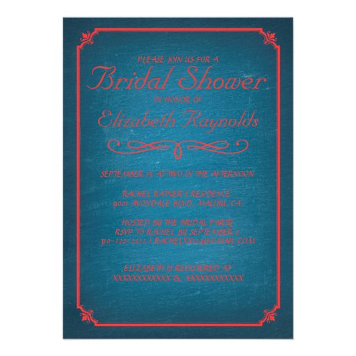 Chalkboard Blue & Red Bridal Shower Invitations