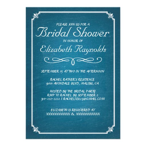 Chalkboard Blue & White Bridal Shower Invitations