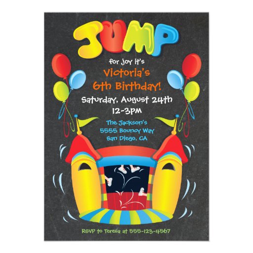 Chalkboard Bounce House BIrthday Party Invitation Personalized Invite