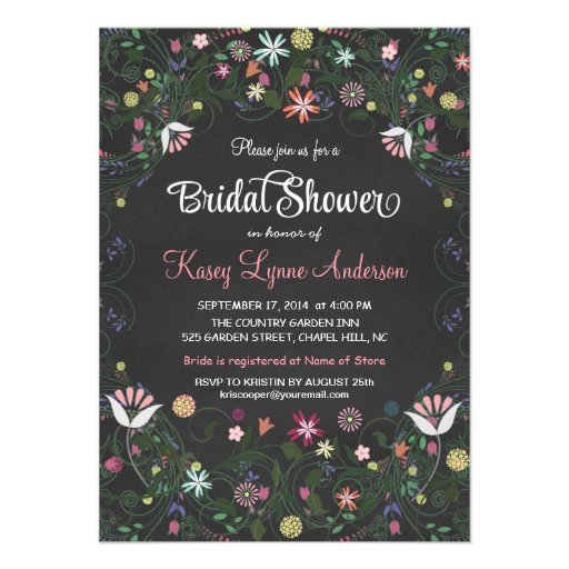 Chalkboard Bridal Shower Floral Wreath Invitations