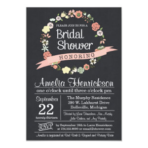 Chalkboard Bridal Shower Invitation with wreath Custom Invites