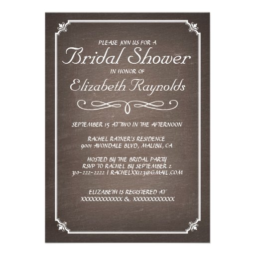 Chalkboard Brown Bridal Shower Invitations