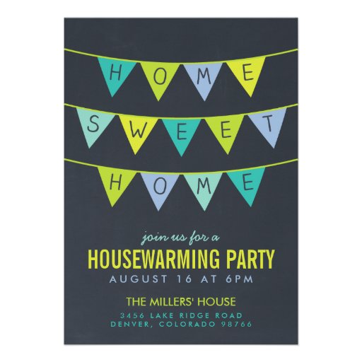 Chalkboard Bunting Housewarming Party Card (front side)