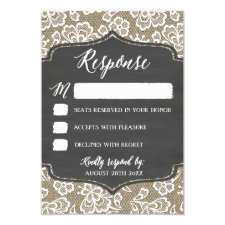 Chalkboard Burlap and Lace Wedding RSVP Cards