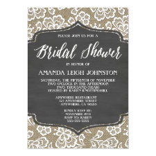 Chalkboard Burlap & Lace Bridal Shower Invitations