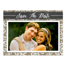 Chalkboard Burlap & Lace Photo Save the Date Cards Postcard