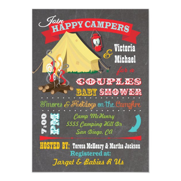 Chalkboard Camping Baby Shower Invitations