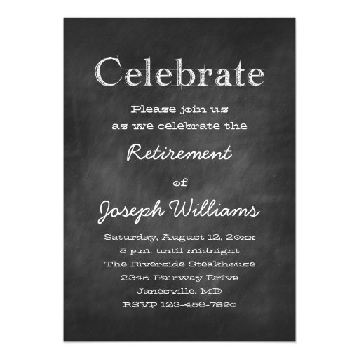 Chalkboard Celebrate Retirement Party Invitations (front side)
