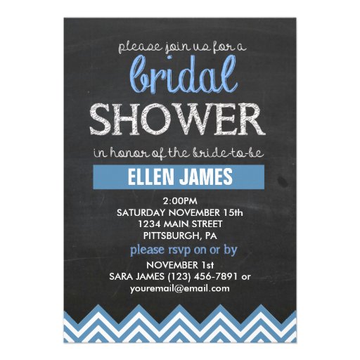 Chalkboard Chevron Bridal Shower Blue Custom Invitation