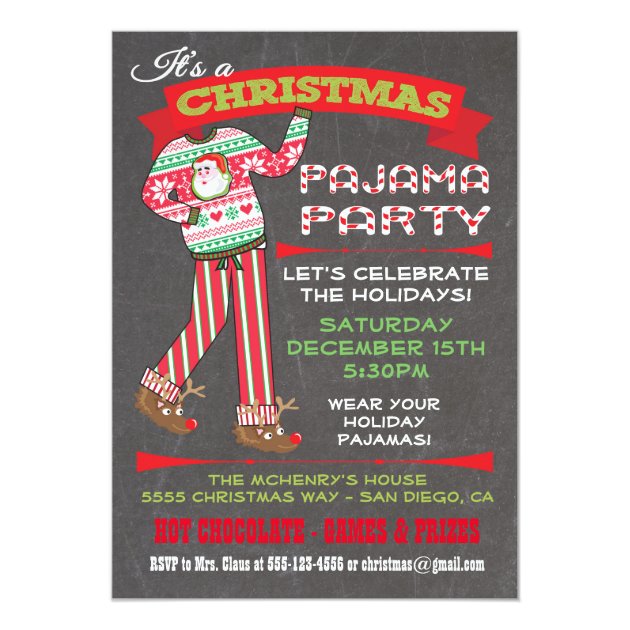 Chalkboard Christmas Pajama Party Invitations (front side)