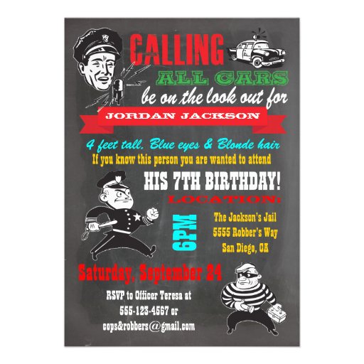 Chalkboard Cops and Robbers  Party Invitation