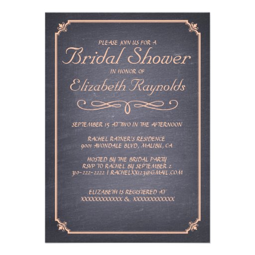 Chalkboard Coral Bridal Shower Invitations