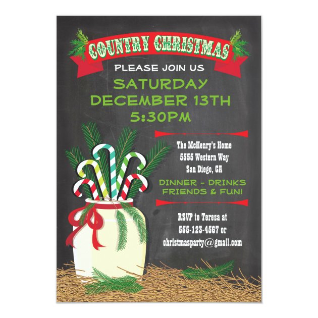 Chalkboard Country western Christmas Party Invite (front side)