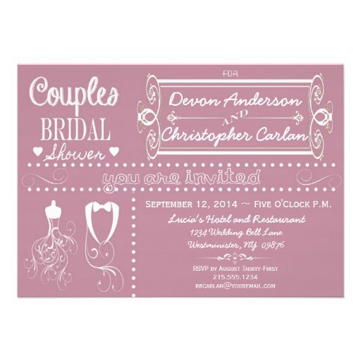 Chalkboard Couples Purple Bridal Shower Invitation (front side)