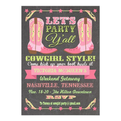 Chalkboard Cowgirl Bachelorette Weekend Getaway Invitation