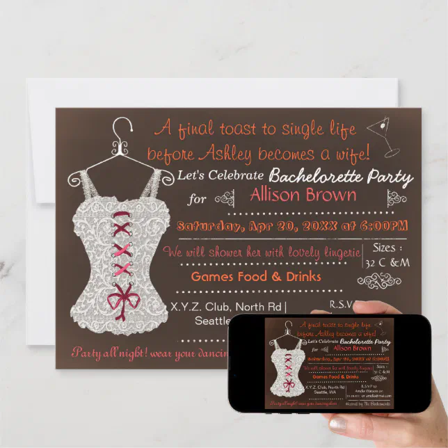 Chalkboard Cranberry Lace Lingerie Shower Invitation Zazzle