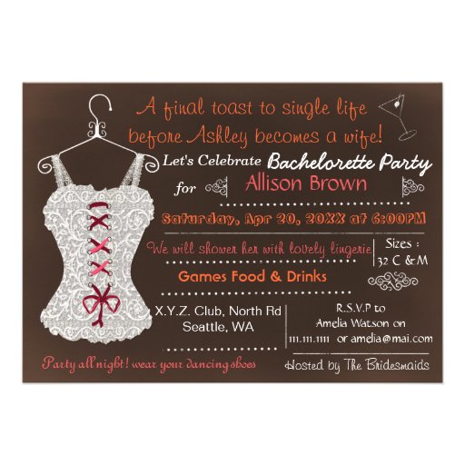 Chalkboard cranberry Lace Lingerie Shower Personalized Invitations