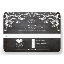 Chalkboard Cute Heart Initials Typography RSVP Invitation