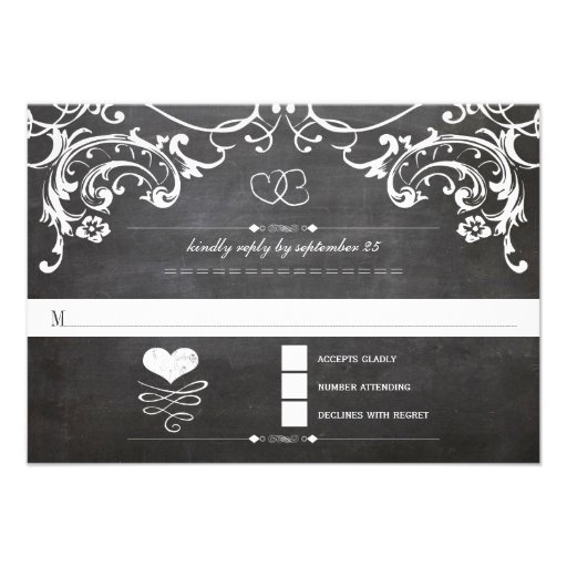 Chalkboard Cute Heart Initials Typography RSVP Invite