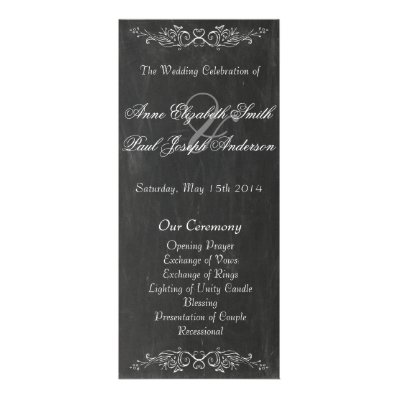 Chalkboard damask wedding programs full color rack card