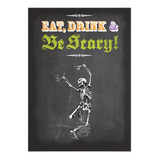 Chalkboard Dancing Skeleton Halloween Party Invite