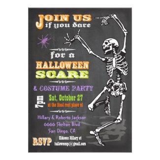 Chalkboard Dancing Skeleton Halloween Party Invite