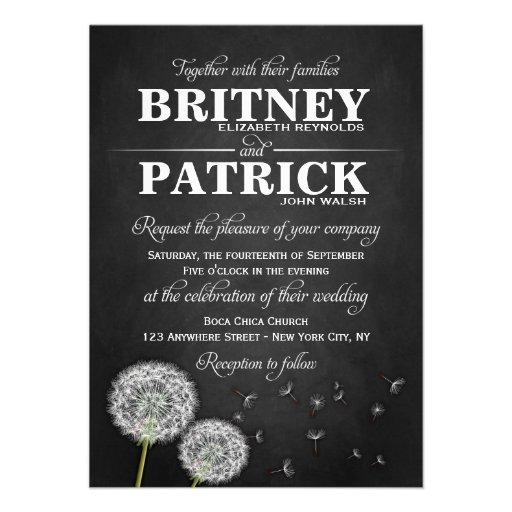 Chalkboard Dandelion Vintage Wedding Invitations